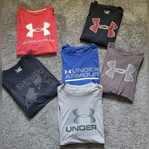 Under Armour Mens Short Sleeve Logo Tees - Red, Black, Blue, Gray Bundle Size Xl